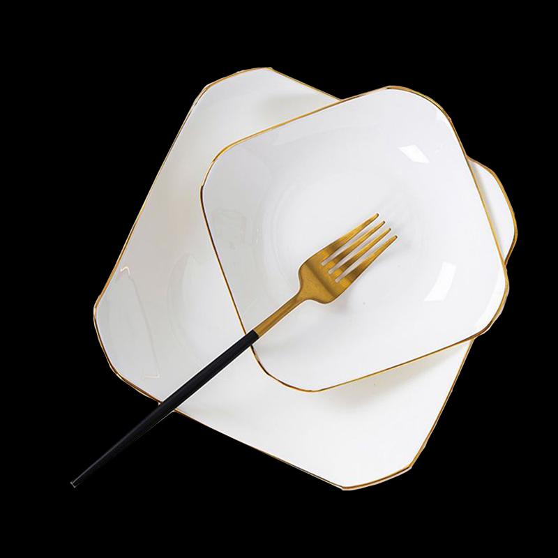 LIJIA KITCHENWARE Фарфоровая квадратная обеденная тарелка Jingdezhen с золотым ободком
