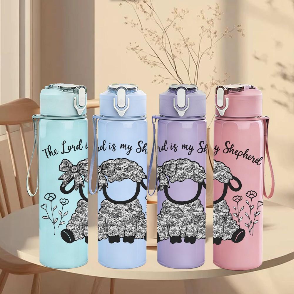 1PC Lamb Quote Text Art 750ml Color Plastic Sports Water Bottle Leakproof Flip Straw Lid Suitable for Sports Office Home Use