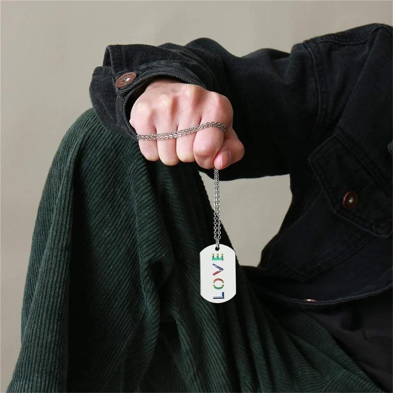 Нержавеющая сталь ЛГБТ Гей Лесбиянская Любовь Гордость Ожерелья Эмаль Радужный Флаг Двойной Подвеска Ожерелье