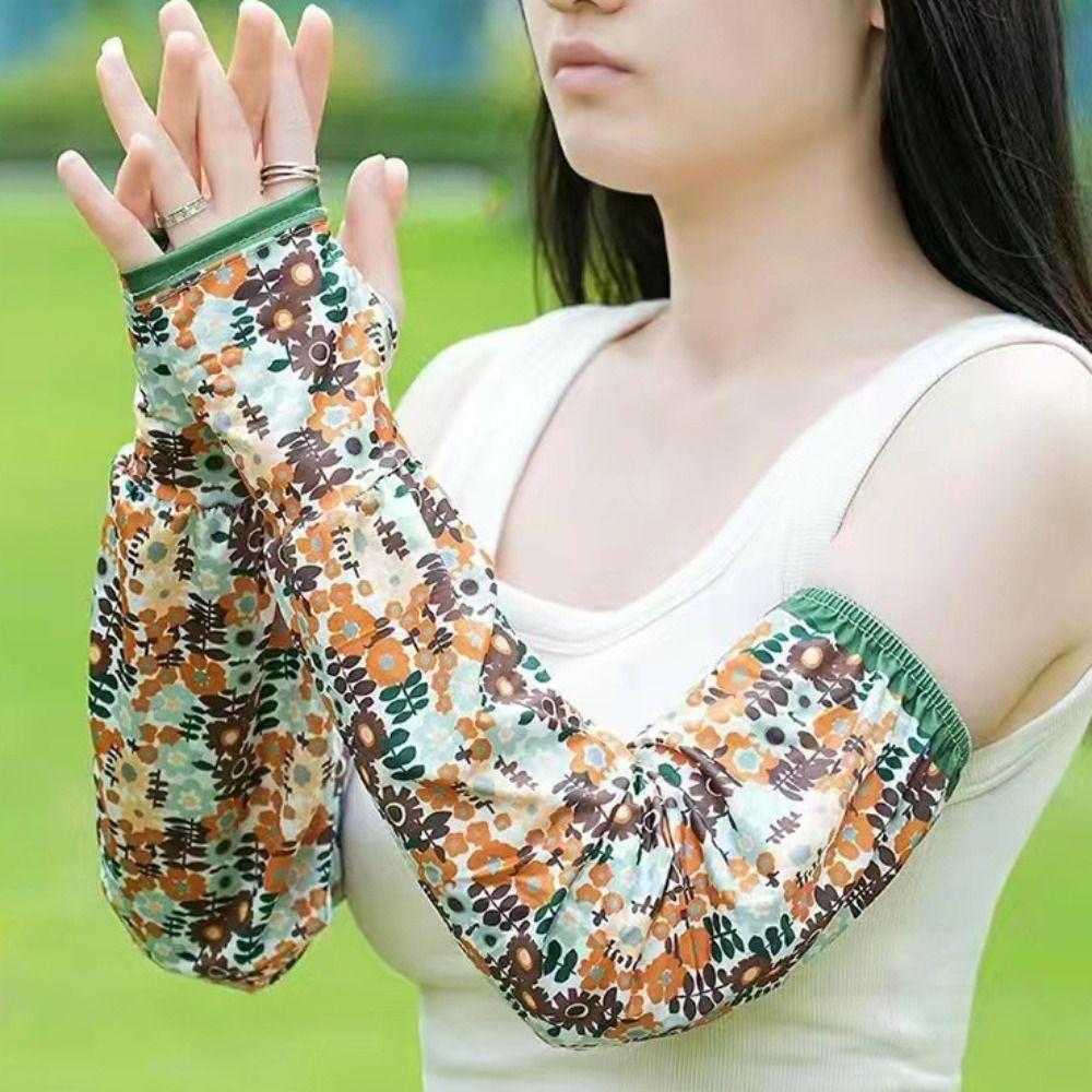 Sun Protection Long Arm Sleeves Flower Pattern Summer Arm Cover Sunscreen Ice Silk Sleeve Girls