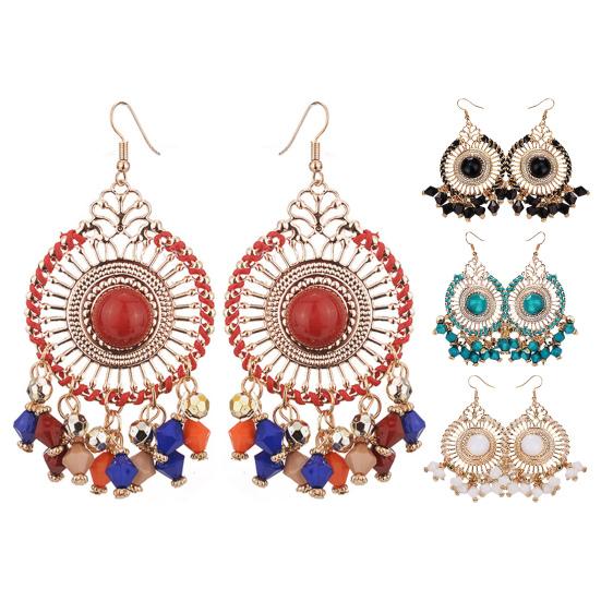 1 Pair Women Hook Earrings Colorful Ethnic Anti-deformed Bohemia Style Tassel Drop Earrings Female Jewelry