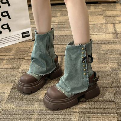 Модная парусиновая обувь для женщин 2024 года, модные женские ботинки на толстой подошве, удобные зимние ботинки для женщин, ботинки на платформе, Botas De Mujer