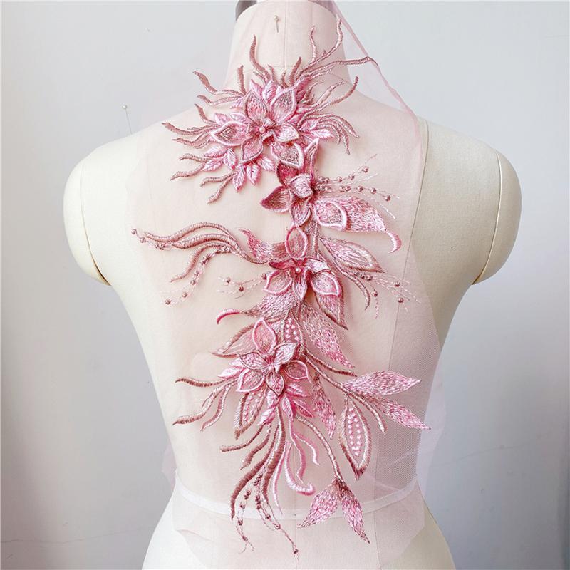 1 шт. Аппликация-патч с вышивкой цветами и жемчугом, пришивная, для шляпы, одежды, для DIY, кружевная ткань 47*16 см