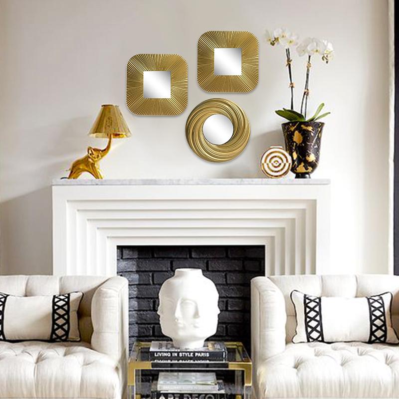 1PC/3PC Nordic Home Подвесные Зеркальные Наборы Круглые Квадратные Настенные Зеркала Наборы Золотое Подвесное Зеркало Винтаж