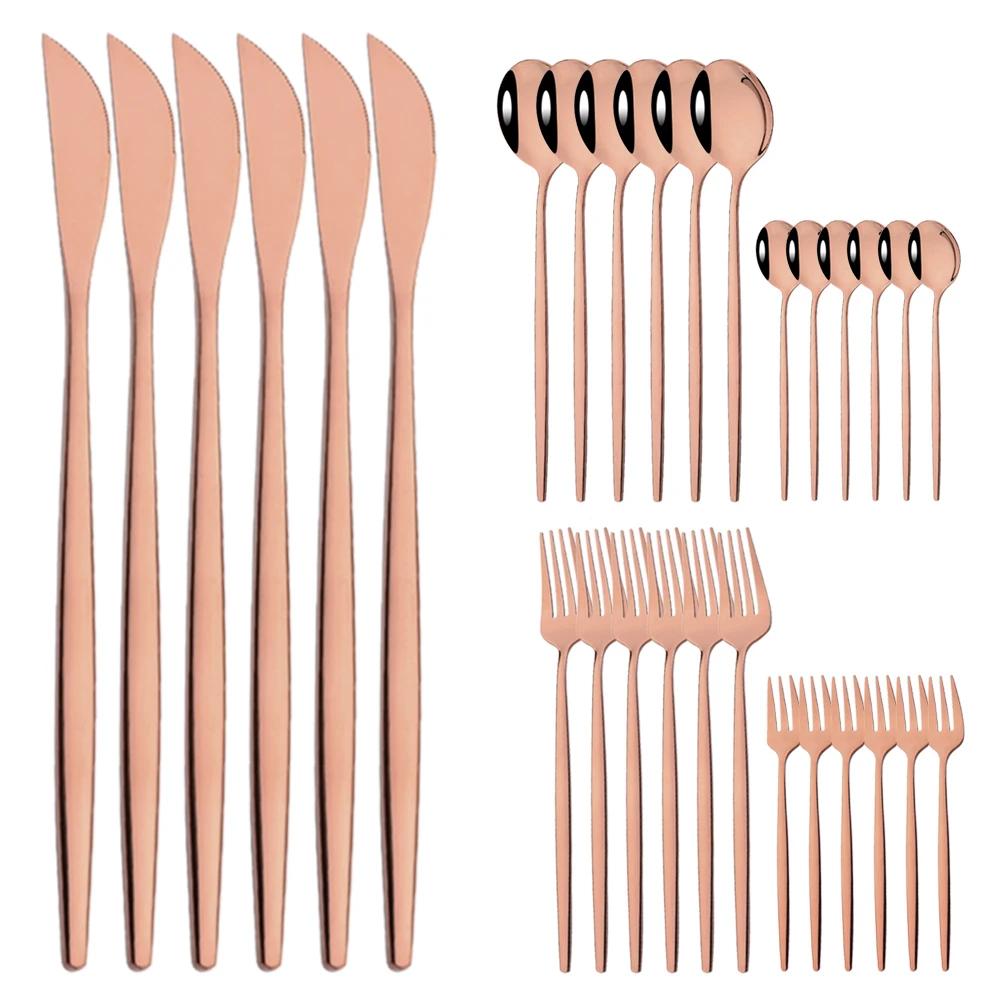 30Pcs Stainless Steel Flatware Cutlery Set Dinner Rose Dinnerware Set Knife Fruit Fork Spoon Kitchen Tableware Silverware Set
