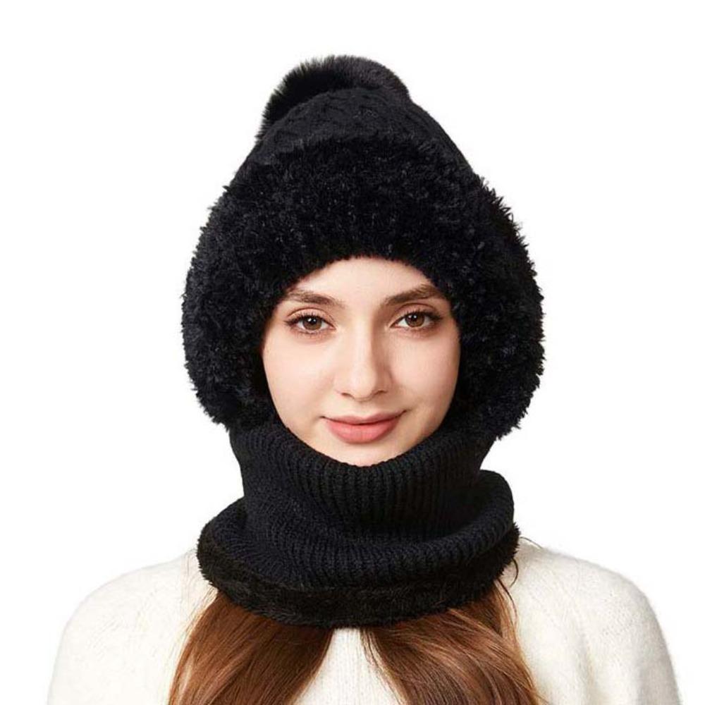 Windproof 2in1 Scarf Hat Plush Balaclavas Hat Fashion Winter Cap Mask Set Riding