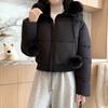 Autumn and winter women's short down cotton-padded clothes, big hairball hooded stand-up collar warm cotton-padded clothes, milky white loose outside