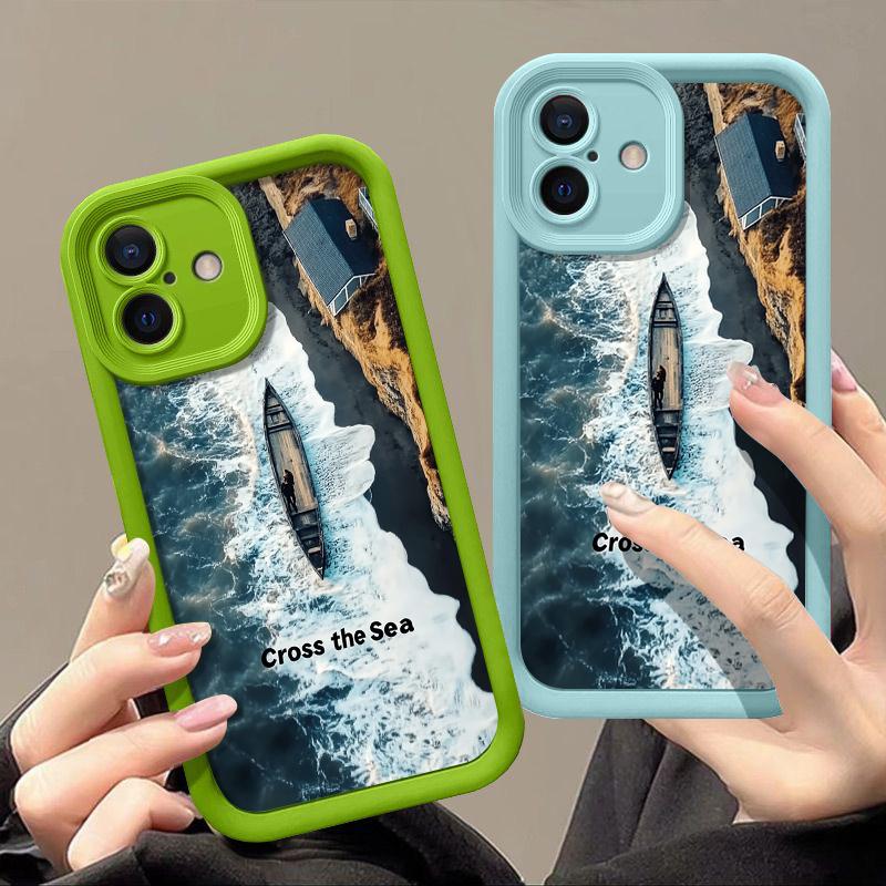 Синий морской принт противоударный чехол для iPhone 16 Pro Max 15 14 Pro 13 12 11 8 7 мягкий силиконовый защитный матовый чехол для телефона TPU