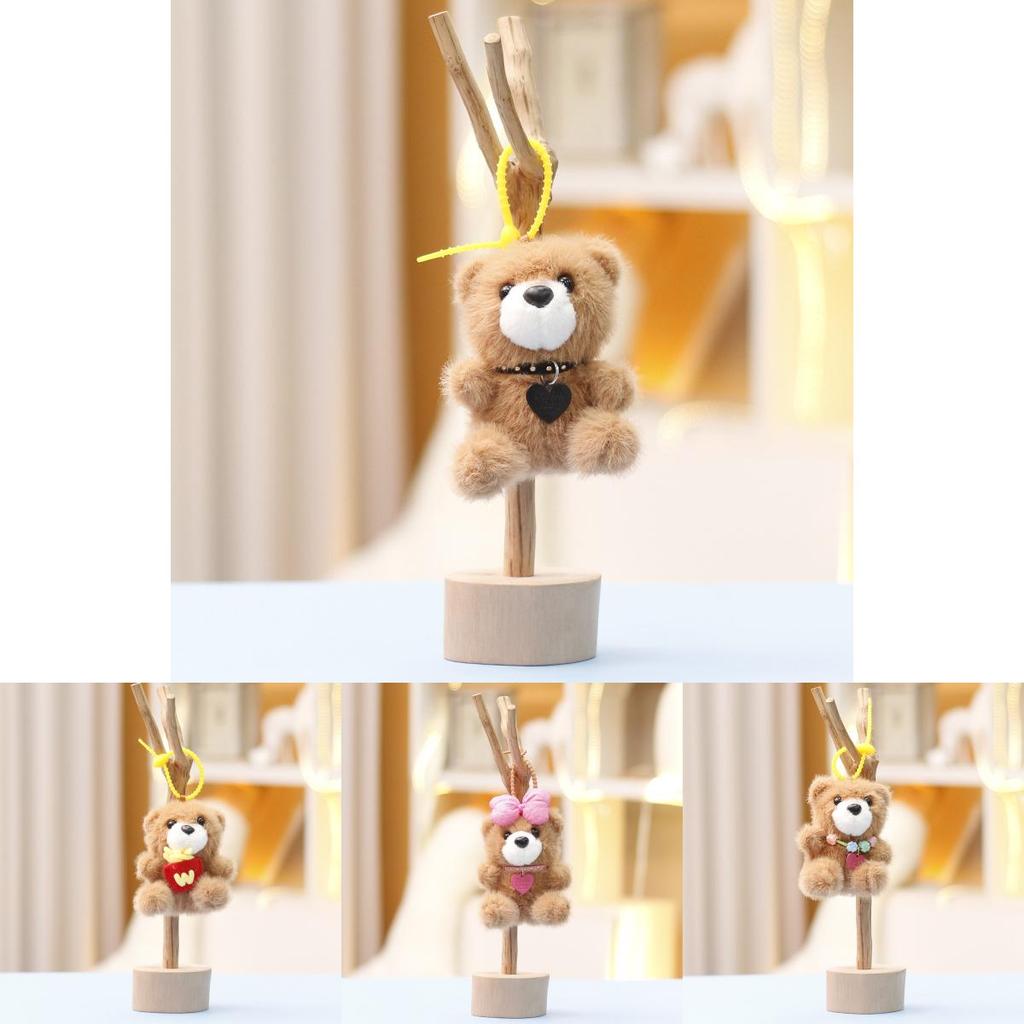 Cute Bear Stuffed Animal Plushie With Short Velvet Fur Keychain For Women Decor