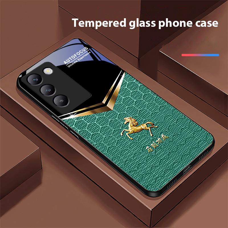 Сотовый конь для Y72 33S 11 03 36 96 Lite 35 16 Iqoo 12 V40 SE 5G 29 40 21 30 X80 Pro Vivo Чехол для телефона из закаленного стекла Черный