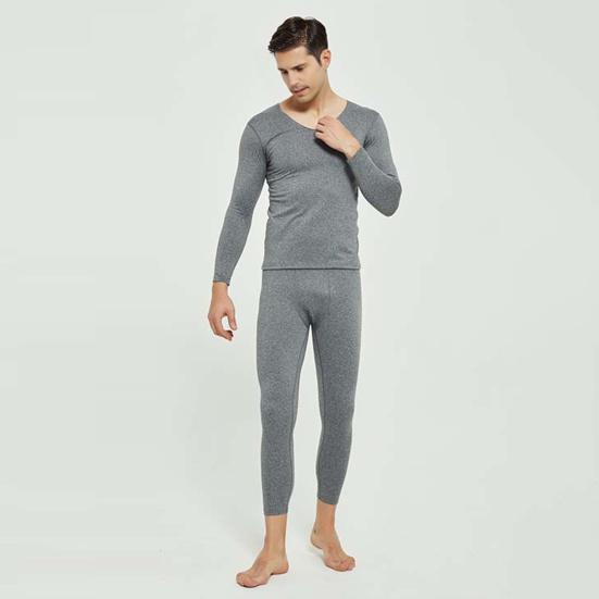 2 Pcs/Set Winter Men Thermal Underwear Set V Neck Long Sleeve Warm Thick Plush Seamless Pure Color Slim Fit Elastic Men Pajamas Set Sports Tracksuit