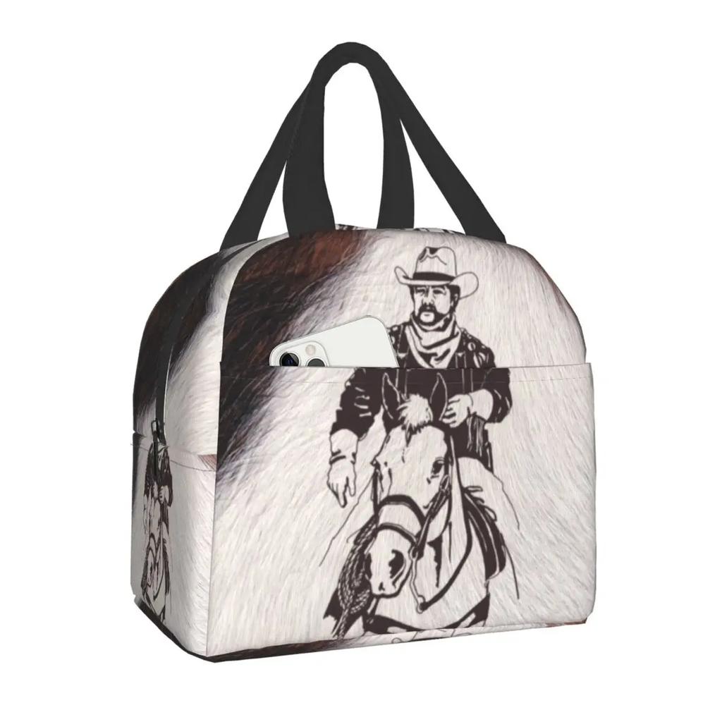 Сумка для ланча Western Cowboy Rodeo Horse из коровьей кожи с принтом коровы, многоразовая, термоизолированная, для женщин, школы, работы, пикника