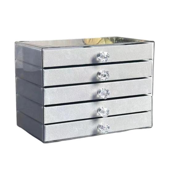 Jewelry Organizer Drawer Storage Box with Velvet Lining Large Capacity Multipurpose Earrings Necklaces Display Box with Handle