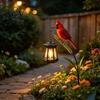 Colorful Hand Painted Garden Art Solar Light, Red Bird Lantern, Outdoor Stake Yard Decor, Unique Backyard Decorative Figurines Warm Glow Lantern