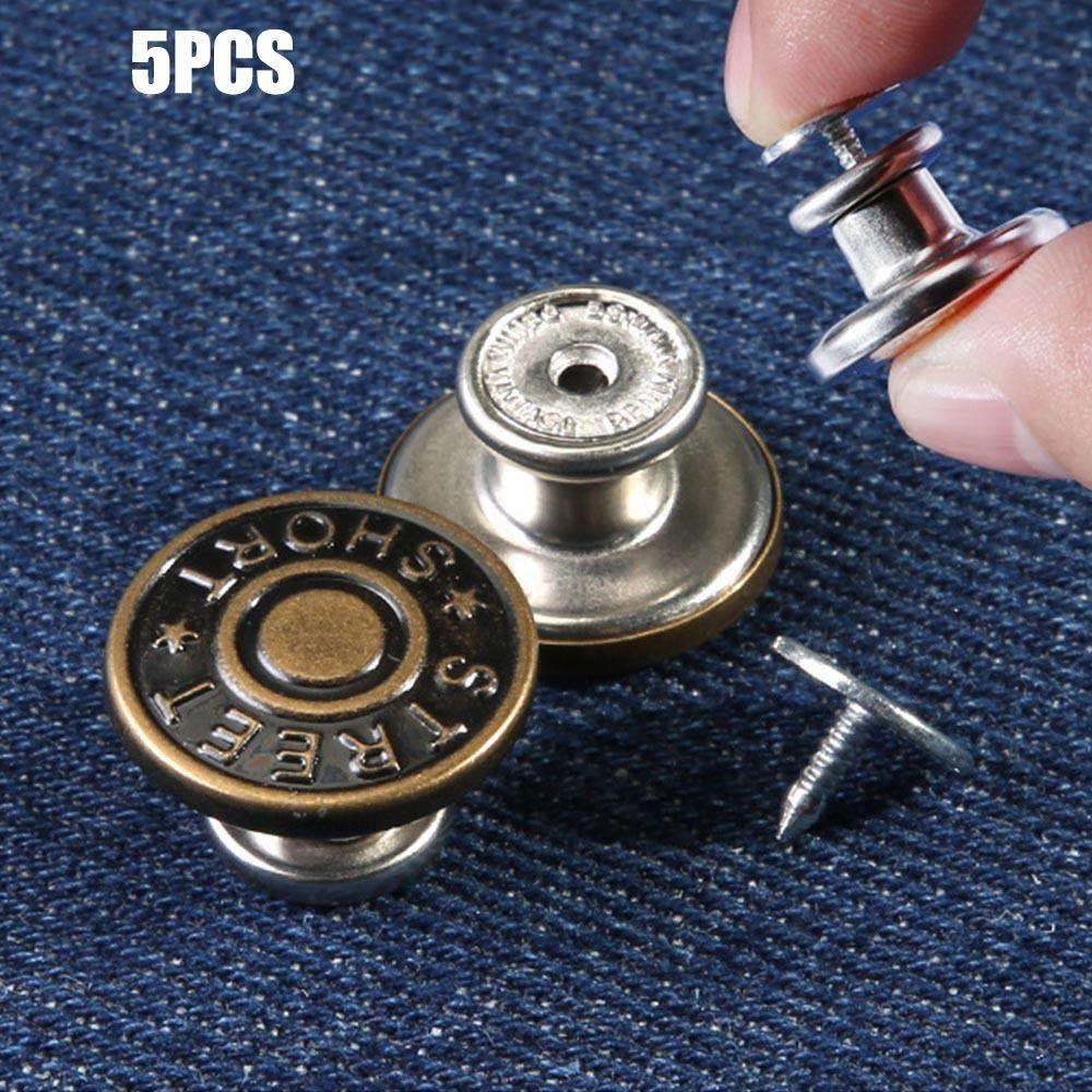5pcs Replacement No-Sewing Metal Button Detachable Pants Pins Portable Repair Kit