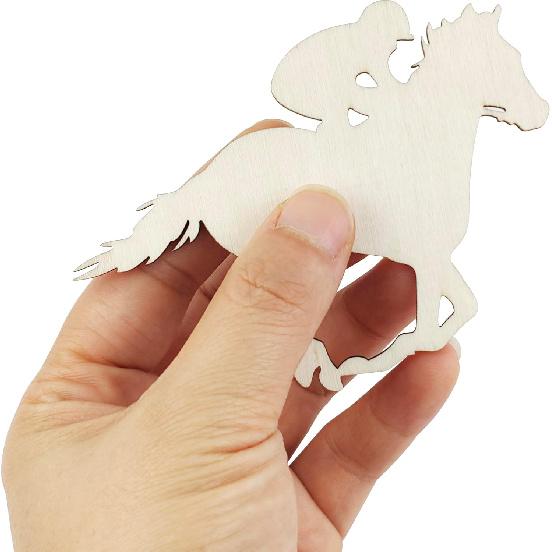 30 Pack 4 Inch Wood Jockey Horse Cutouts Unfinished Wood Jockey Horse Crafts Wooden Jockey Horse Hanging Ornaments DIY Jockey Horse Craft Gift Tags