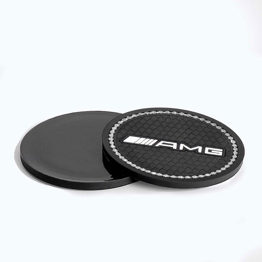 GLC GLB 1/2Pcs Non-slip Car Water Cup Pad Diamond Rhinestone Rubber Mat For Mercedes-Benz AMG W108 W124 W140 W168 W202 Car Acce