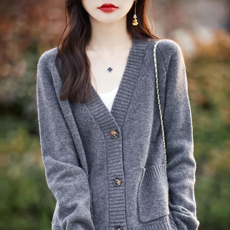 Womens V-Neck Knit Cardigan Slim Fit Short Sweater Winter Fashion Casual Top