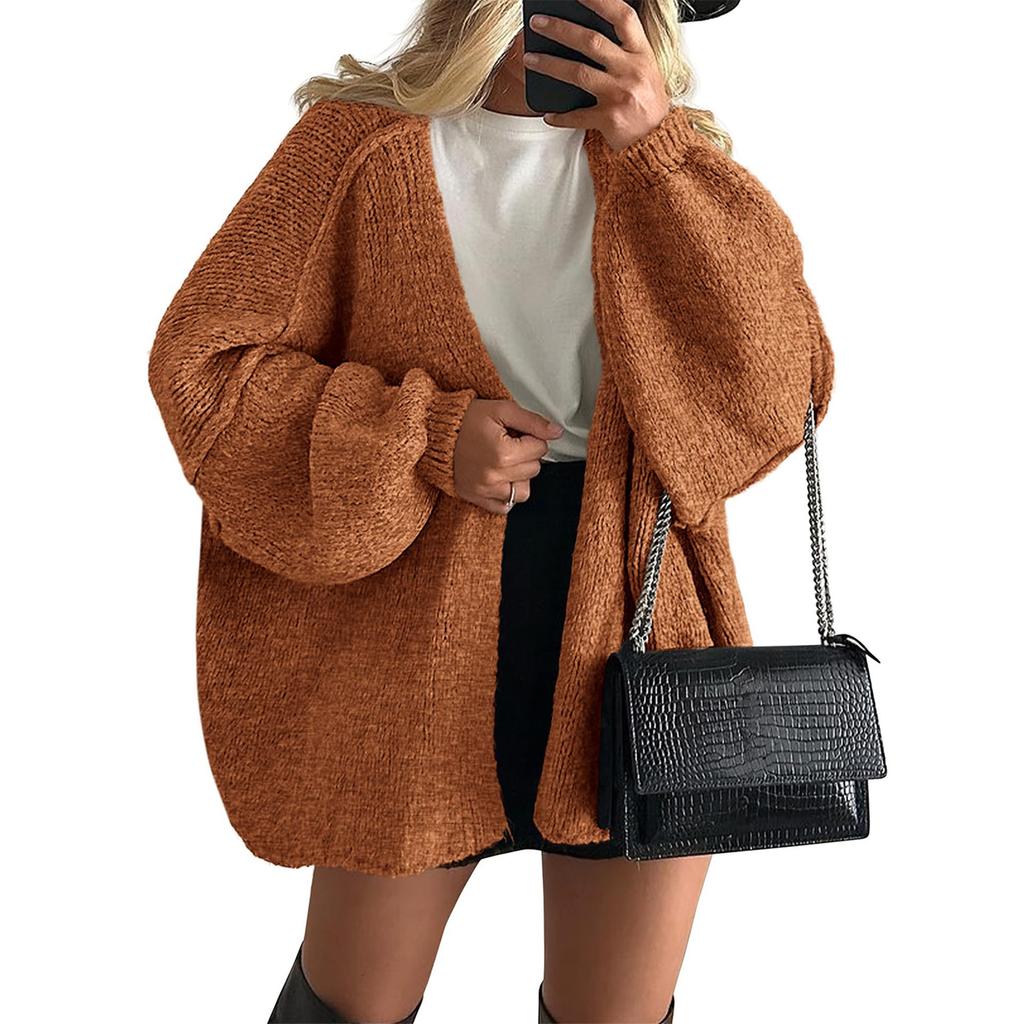 Women's Fashion Solid Color Coats Long Sleeved Knitted Casual Cardigan Sweater Jacket