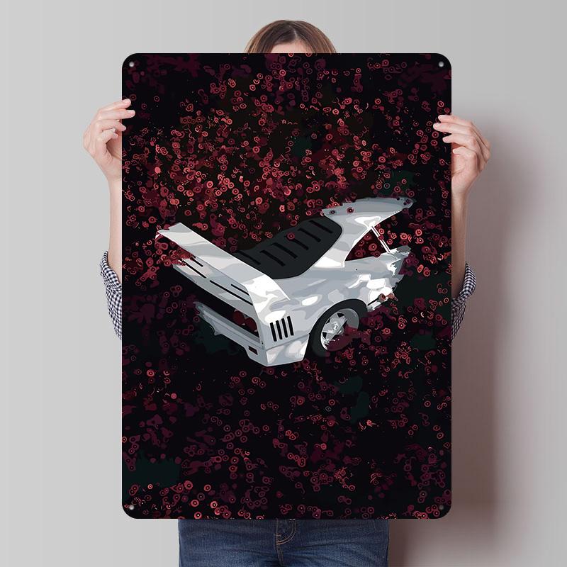 White Sports in Floral Abyss Car Printed Poster Customized Retro Wall Art Vintage Metal Tin Signs for Home Bedroom Decoration