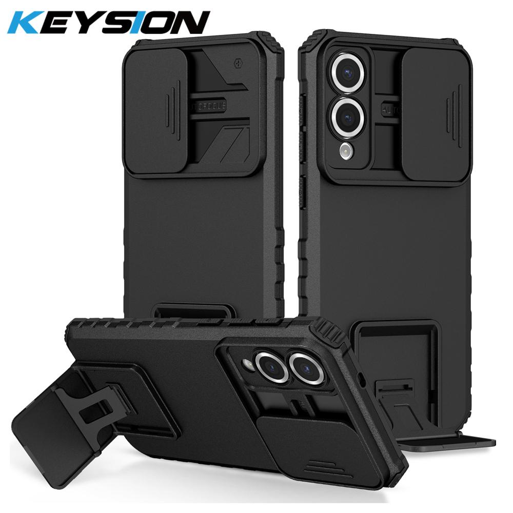 KEYSION Противоударный защитный чехол для Samsung S25 Edge 5G Slide Camera Lens Protection Live Stand Phone Cover для Galaxy S25 Edge 5G
