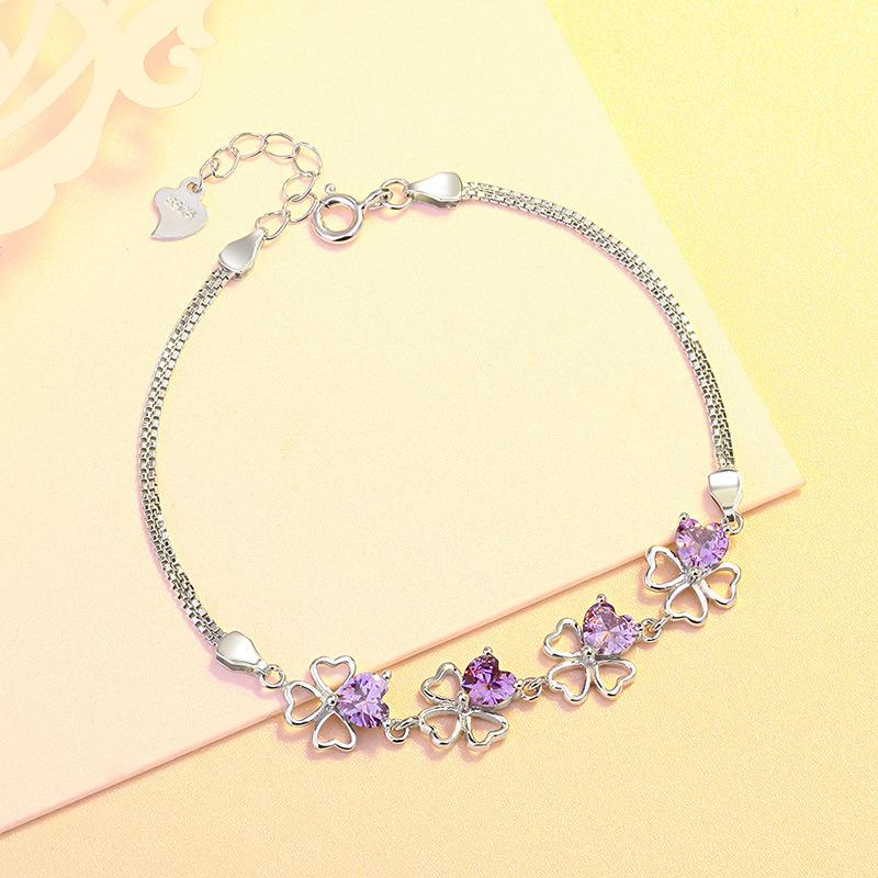 Новый браслет из стерлингового серебра S925, женский корейский вариант, простой модный браслет с бриллиантами Super Flash Lucky Clover