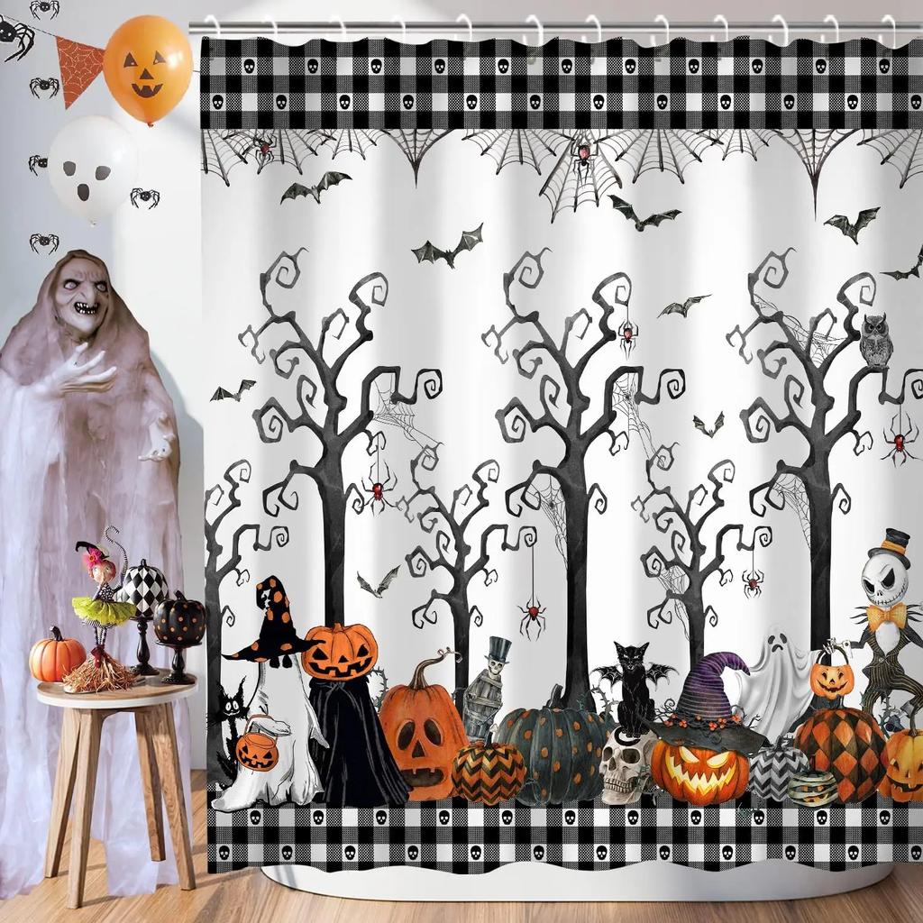 Vintage Halloween Shower Curtain Spooky Shower Curtain, Waterproof Halloween Bathroom Curtain Decor Shower Curtains for Bathro