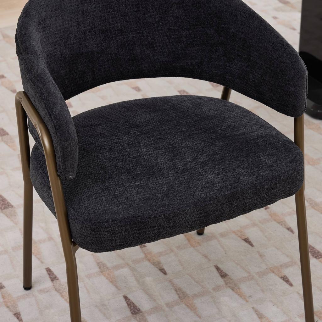 Modern Chenille Dining Chairs with Arms, Upholstered Accent Chairs with Antique Brass Metal Legs for Kitchen, Single Pack, Black, SW1876BK