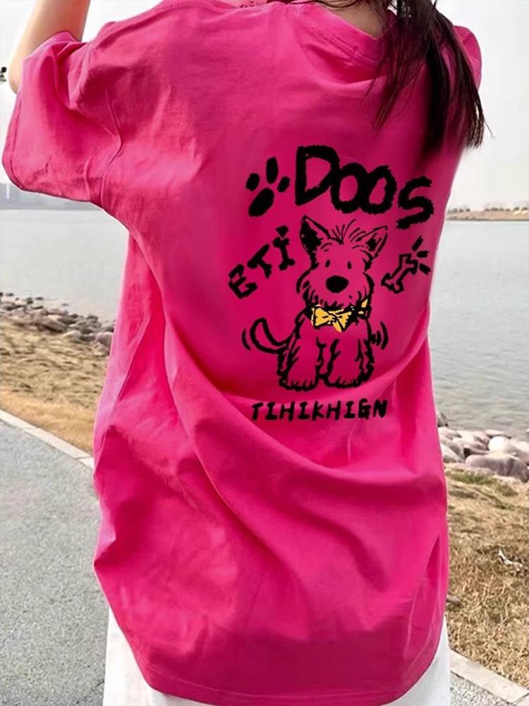 American Retro Plus Size Pitaya Cotton Short-Sleeve Loose Casual T-Shirt for Women