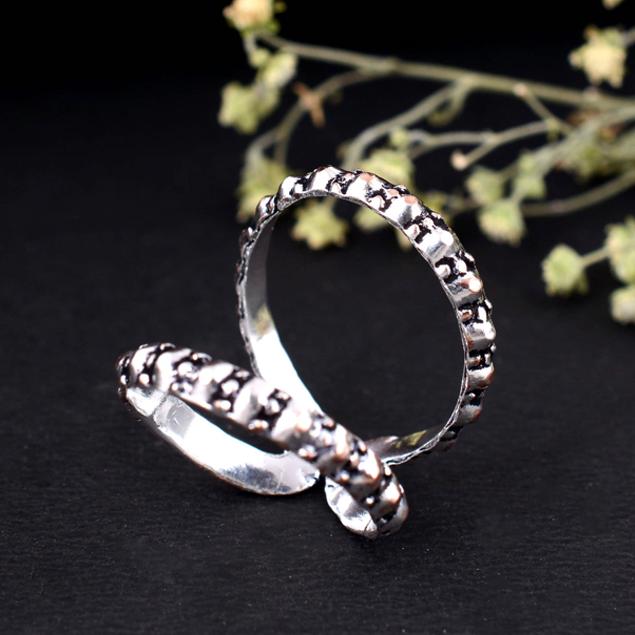 Handmade Oxidized Silver Double Band Ring – Adjustable Tribal Textured Splint Ring, Boho Vintage Statement Jewelry for Men & Women