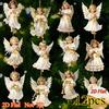 36pcs Artificial Wood Hanging Ornaments Vintage Christmas Angel Wooden Pendants for Holiday Home Outdoor Decor