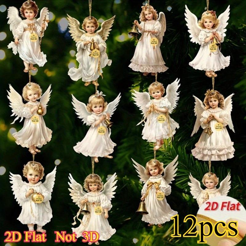 36pcs Artificial Wood Hanging Ornaments Vintage Christmas Angel Wooden Pendants for Holiday Home Outdoor Decor