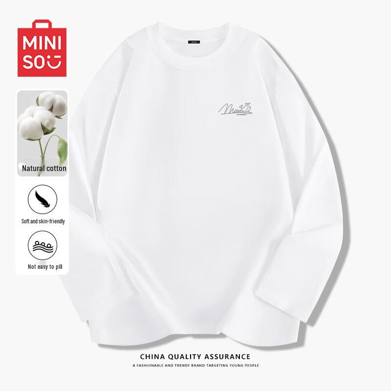 MINISO Мужская футболка с длинным рукавом и круглым вырезом из чистого хлопка