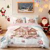 3pcs Pink Romantic Christmas Cottage Merry Christmas Print Choreless Bedding Set Multi Size Bedroom Bedding Holiday Decoration