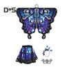 Butterfly Cloak for Kids Performance Cosplay Colorful Fairy Wing Costume with Fluttering Sleeves Layered Hem Carnivals Skirt Halloween Photography