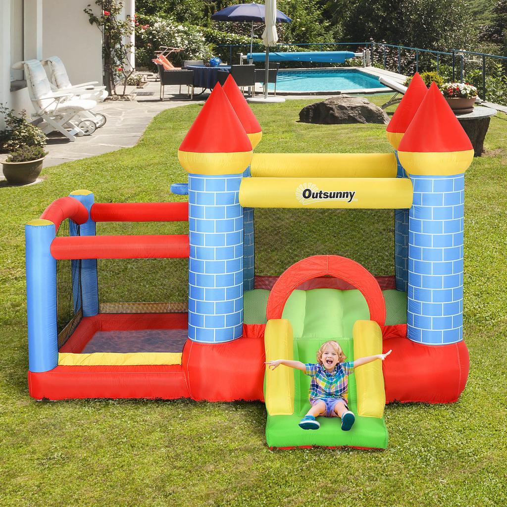 Inflatable Bounce House With Slide Pool For 3 Kids Castle With Blower For 3 8 Years Red Blue Green 280 X 260 X 210 Cm