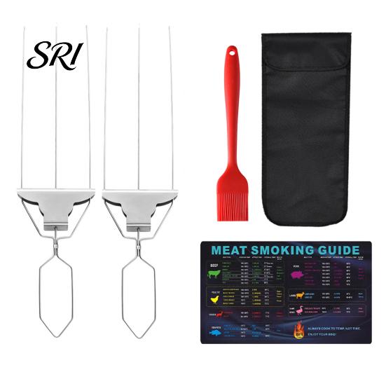 Long Stainless Steel Skewers 3-Prong BBQ Set Grill with Push Slider Family Bar Dishwasher Safe Three-Prong Kabob Sticks for Meat Veggies Shrimp