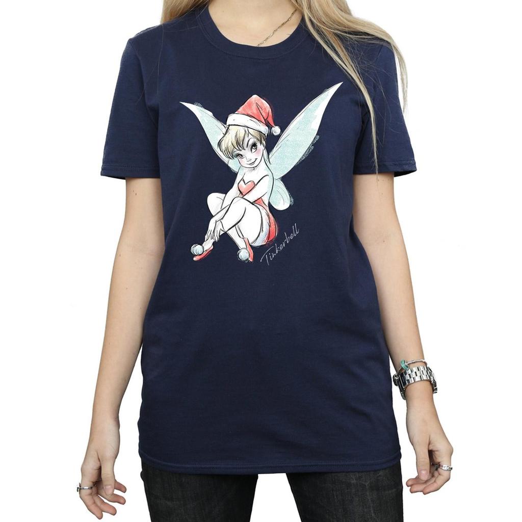 Disney Womens/Ladies Tinkerbell Christmas Fairy Cotton Boyfriend T-Shirt