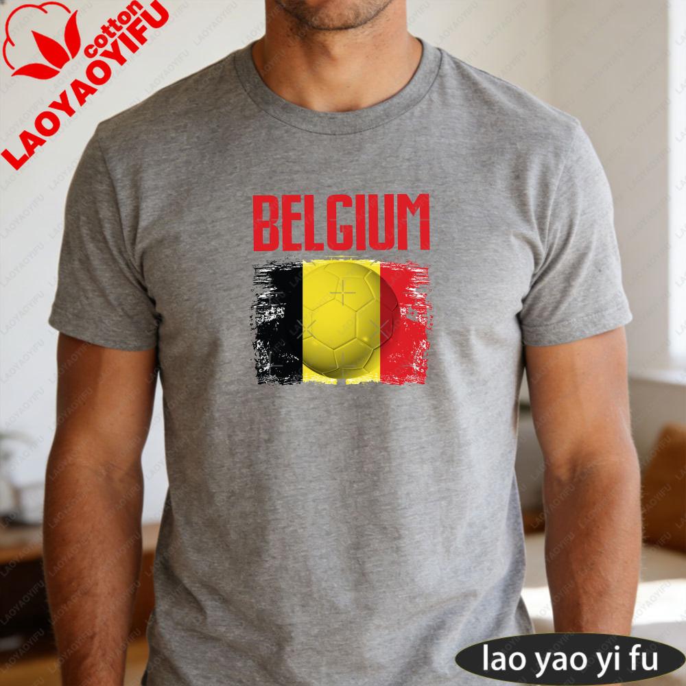 Belgium Flag Soccer Ball TShirt Gift for Football Fans Unisex Shirt Soccer Part Supplies Short Sleeve Unisex Fashion Cotton Tops