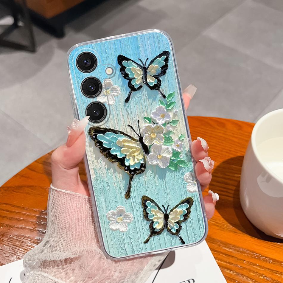 Чехол для Samsung Galaxy S25 FE Plus Ultra Прозрачный с рисунком цветов Задняя крышка для Samsung S 25 Ultra Мягкие противоударные чехлы для телефона