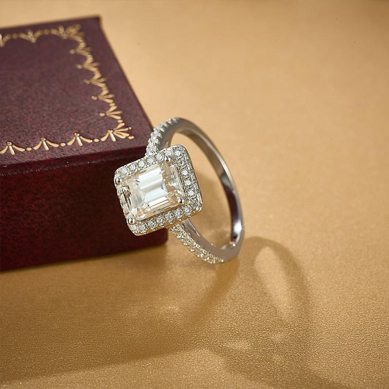 Новое поступление, 2-каратное кольцо с муассанитом изумрудной огранки из стерлингового серебра 925 пробы для женщин, обручальное кольцо с муассанитом для девочек