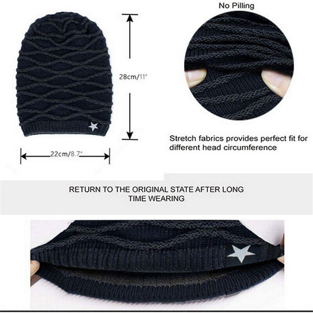 Men Women Fleece Lined Warm Thermal Ski Cap Beanie Hat Knitted Cap Skullies Hat