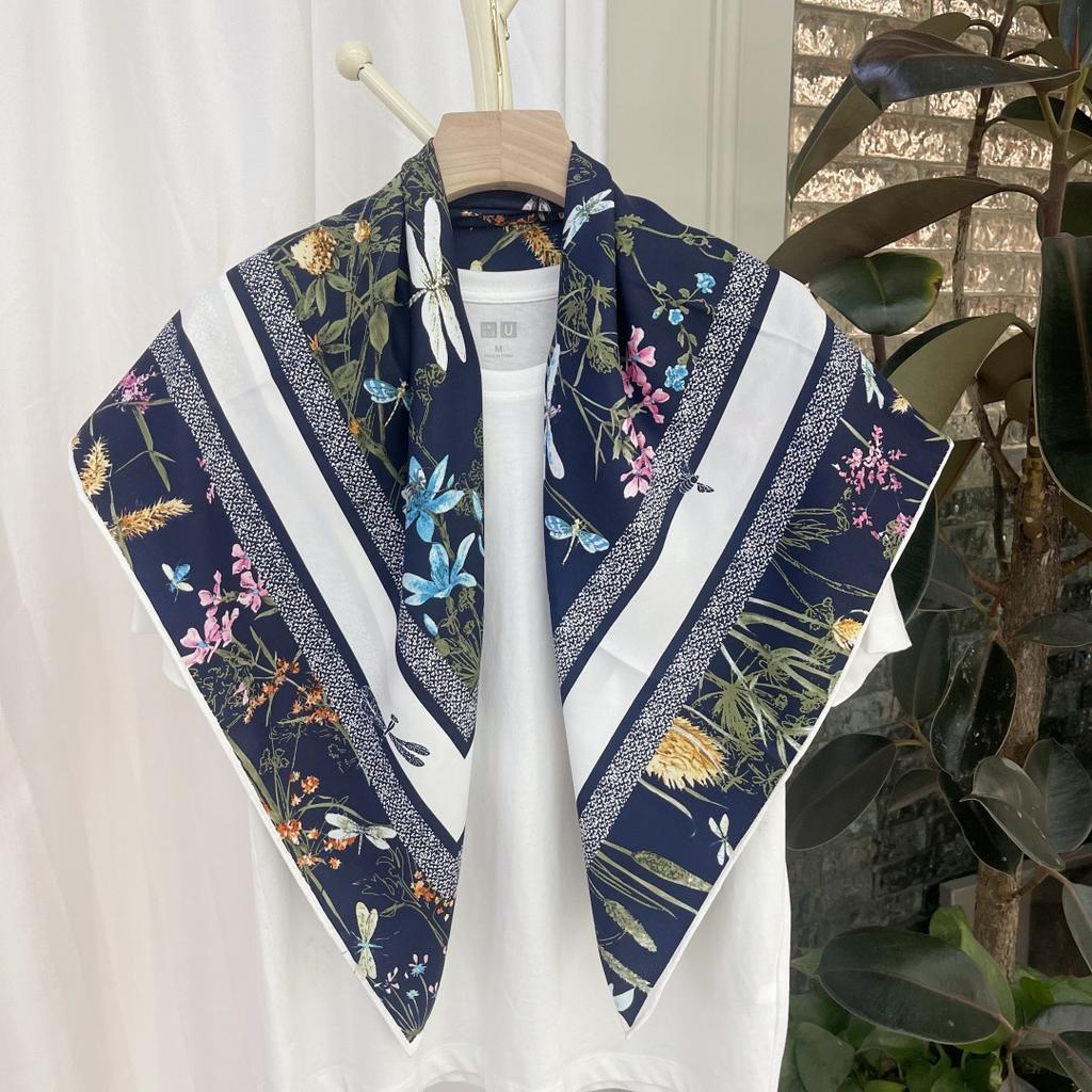 Spring and Summer Korean Flower Sunscreen Printed Large Square Scarf Scarf Scarf for Women Retro High-end Versatile Shawl