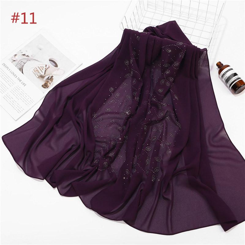 72*175cm Summer Muslim Women Chiffon Hijab Scarf Diamonds Glitter Femme Musulman Shawls Wrap Islamic Headscarf Malaysia Hijab