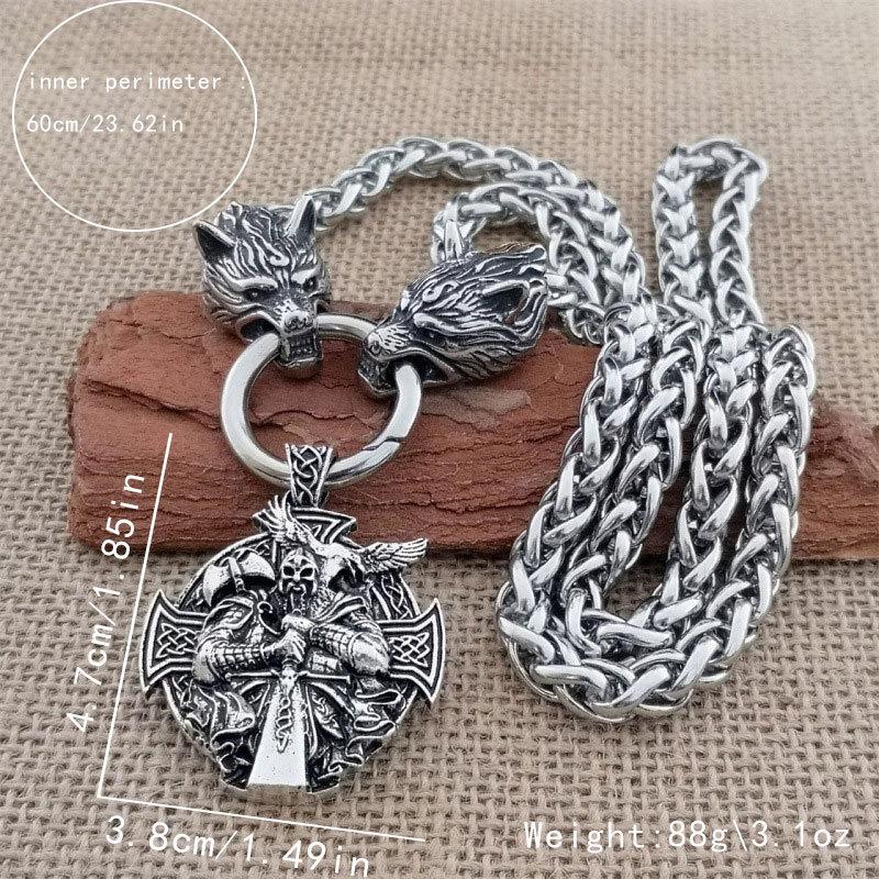 Nordic Viking Thor Hammer Pendant Wolf Head Necklace Domineering Necklace Men's Norwegian Jewelry
