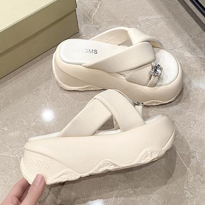 Модные 8-сантиметровые каблуки, массивные шлепанцы, женские сандалии из кожи с открытым носком на высокой платформе, женские новые летние шлепанцы на толстой подошве, пляжные хрустальные шлепанцы