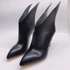 Зимние ботинки Острый носок Крыло Шпилька Слипоны Женские Черный ПУ 2025 Новые Ботильоны Большой размер 45