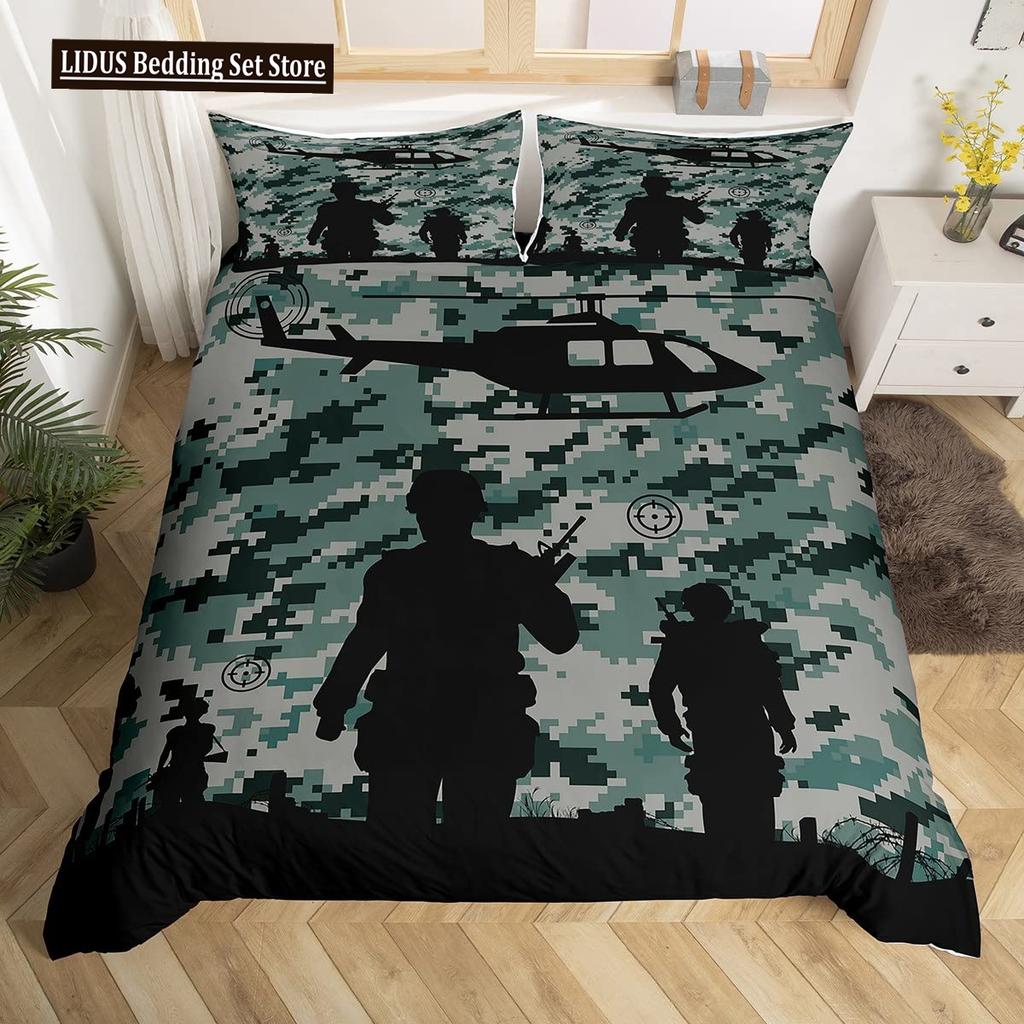 American Soldier Duvet Cover Set Twin For Boys Teens, American Flag Comforter Cover Set,Airplane Quilt Bedding Sets Queen Size