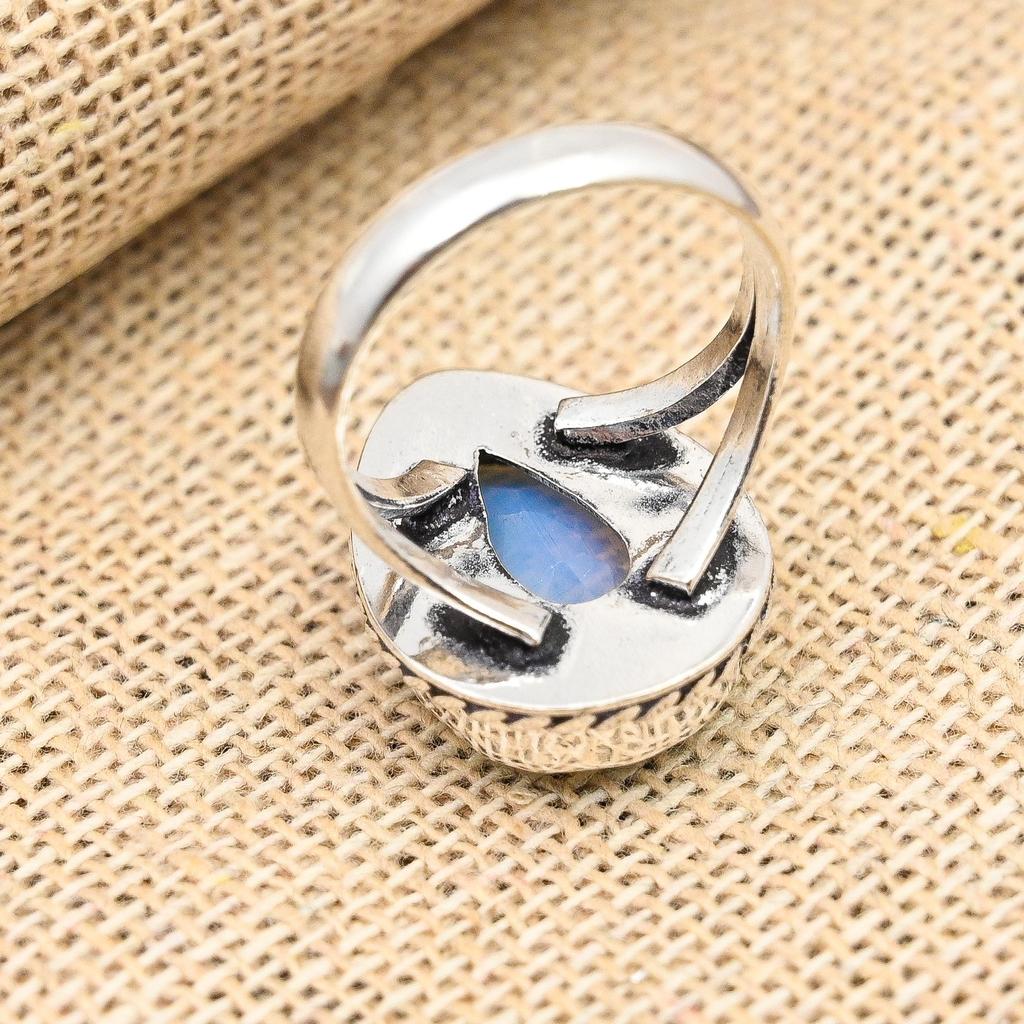 Кольцо из стерлингового серебра 925 пробы с молочным опалом и драгоценным камнем ручной работы на Рождество