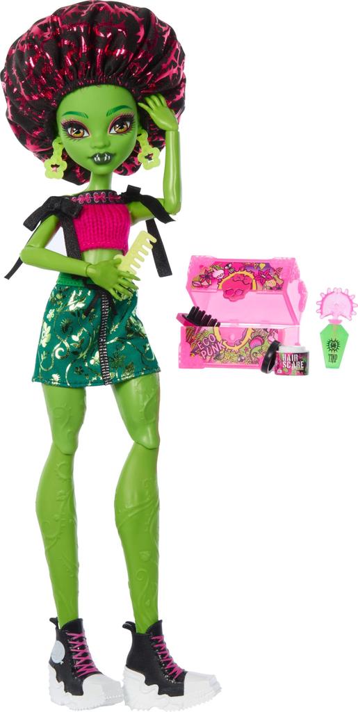 Кукла и набор аксессуаров Monster High «Секреты самостраха» Венера МакФлайтрап с 13 реалистичными сюрпризами, включая средства для ухода за волосами, чепчик и растения